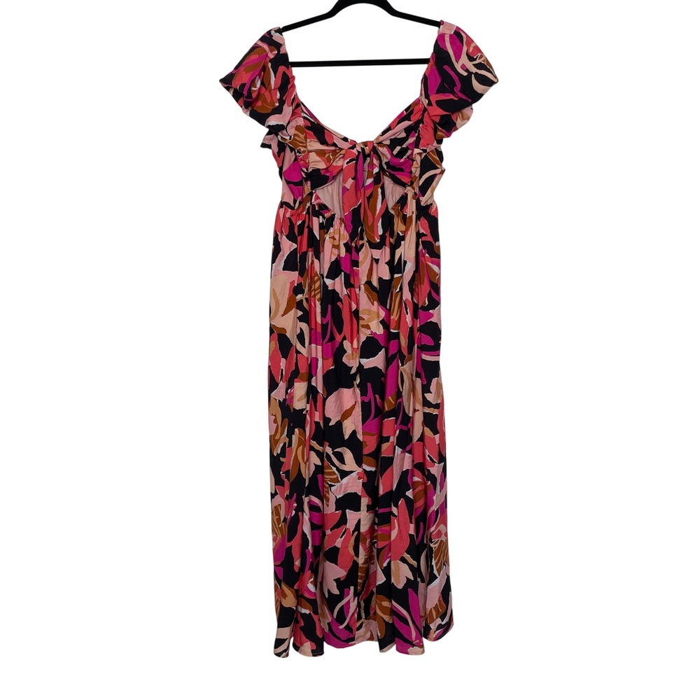 Meet Me in Santorini Maxi Dress Womens L Abstract Floral Tie Back Resortwear - Picture 8 of 11